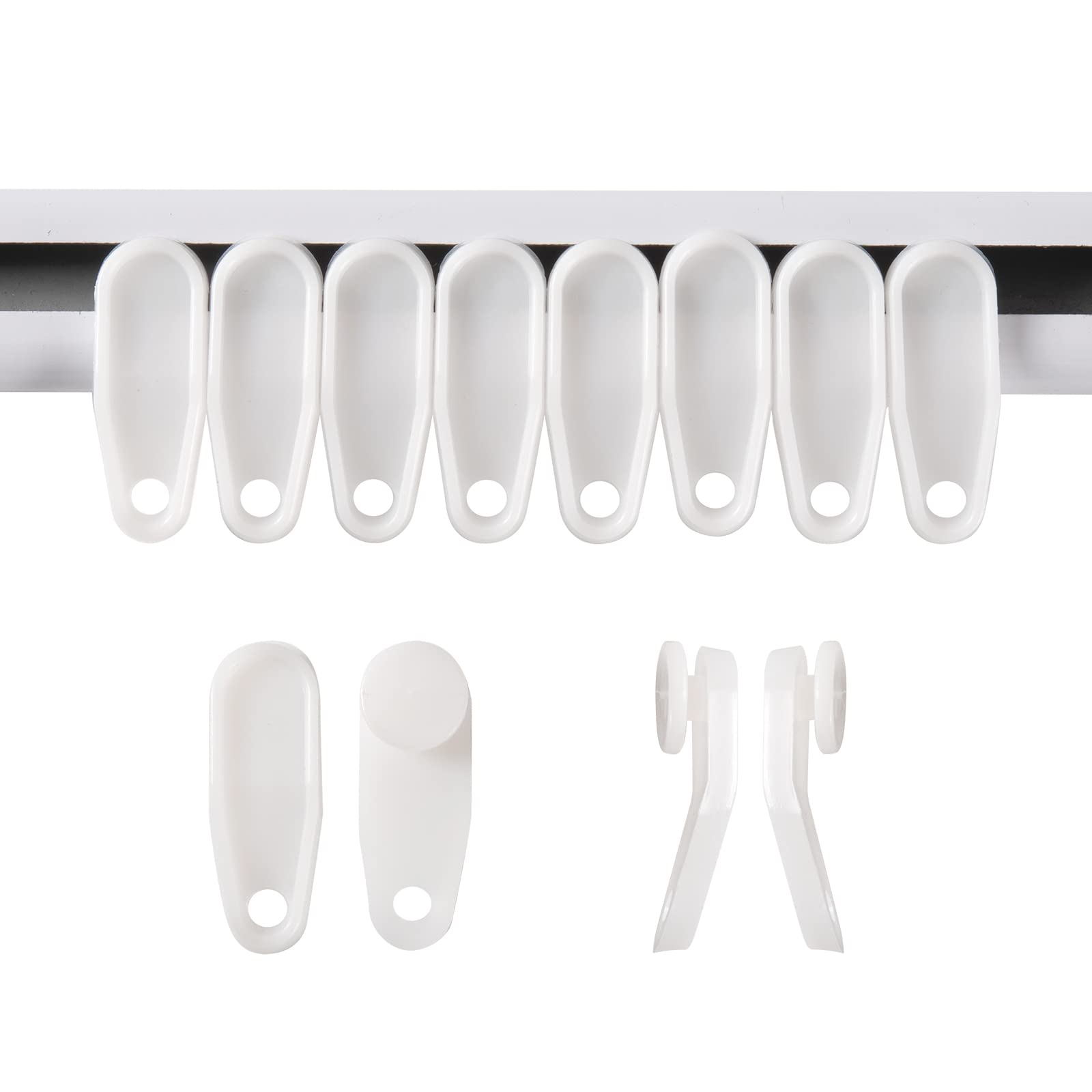Photo 1 of White Traverse Rod Slides Curtain Track Glider Hooks for Curtains(50 Pack)…