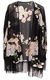 Heng Song - Women's Vintage Floral Tassel Chiffon Casual Top Kimono Cardigan
