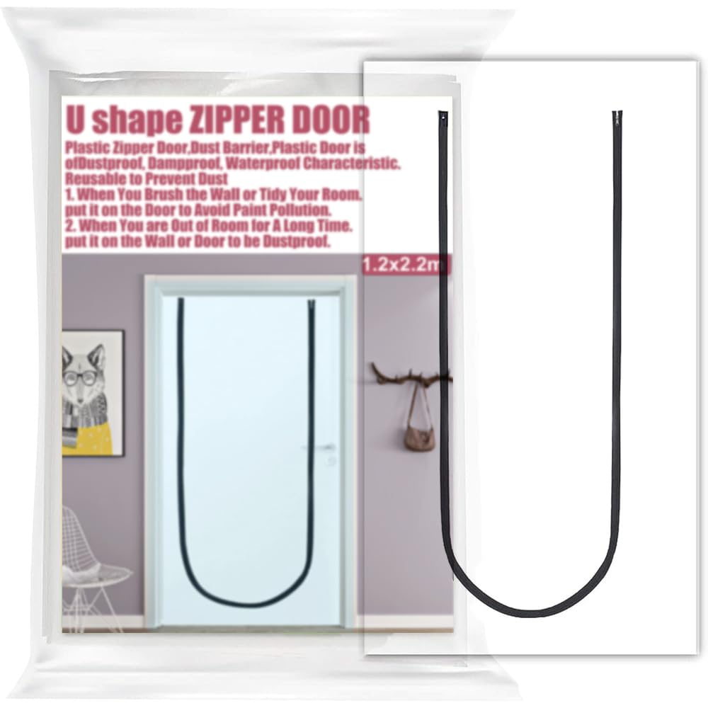 Zip Dust Door Barrier -Temporary Door-Plastic Door-U Shape Door Dust for Decorating House or Residential Room or New Builds or Renovation