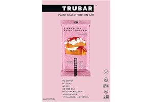 TRUBAR Vegan Protein Bar, Strawberry Shorty Got Cake, Gluten Free, Plant Based Protein, Dairy Free, Non GMO, Soy Free, No Sugar Alcohols, 12G Protein, 12G Fiber, 23G Carb, On the Go Snack Bars, 12 CT