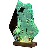 Handmade 3D Ocean Resin Lamp - USB Powered Resin Ocean Night Light with Wooden Base, Variable Lights, Scuba Diver Gifts, Diving Enthusiast Collectibles, Unique Birthday Holiday Gifts for Men & Women