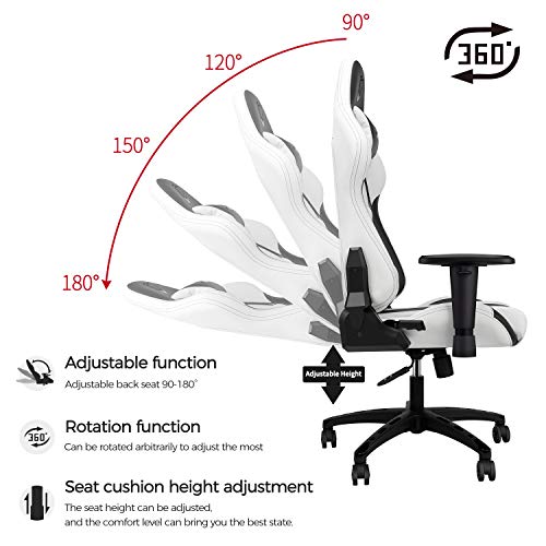 Furgle-Silla-de-Juegos-Estilo-Carreras-Silla-de-Oficina-con-Respaldo-Alto-4D-Ajustable-de-Piel-sintetica-ejecutiva-ergonomica-giratoria-para-Videojuegos-con-Modo-Mecedora-Negro-Blanco