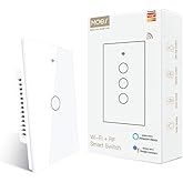MOES Touch Wall Single Live Wire Smart Switch，No Neutral Wire Needed, 2.4GHz WiFi RF433 Light Switch Works with Smart Life/Tuya App, Alexa and Google Home, Single Pole 110V, White 1 Gang