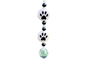 HANDMADE Rear View Mirror Crystal Car Charm,Animal Paw Print Sun Catcher,Dog Paw Stone Hanging Prism, Pet Print Ornament,Animal Lover Gift,Pet Sympathy