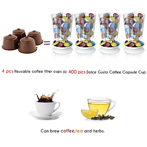 BRBHOM 6 Refillable Dolce Gusto Coffee Capsule Reusable Dolce Gusto Coffee Filter with Coffee Spoon,Brush (6, Coffee)