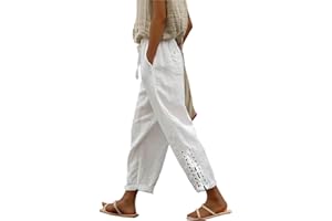 BIRW Womens Linen Pants with Pockets High Waist Comfy White Gauze Pants Casua Lightweight Loose Trousers