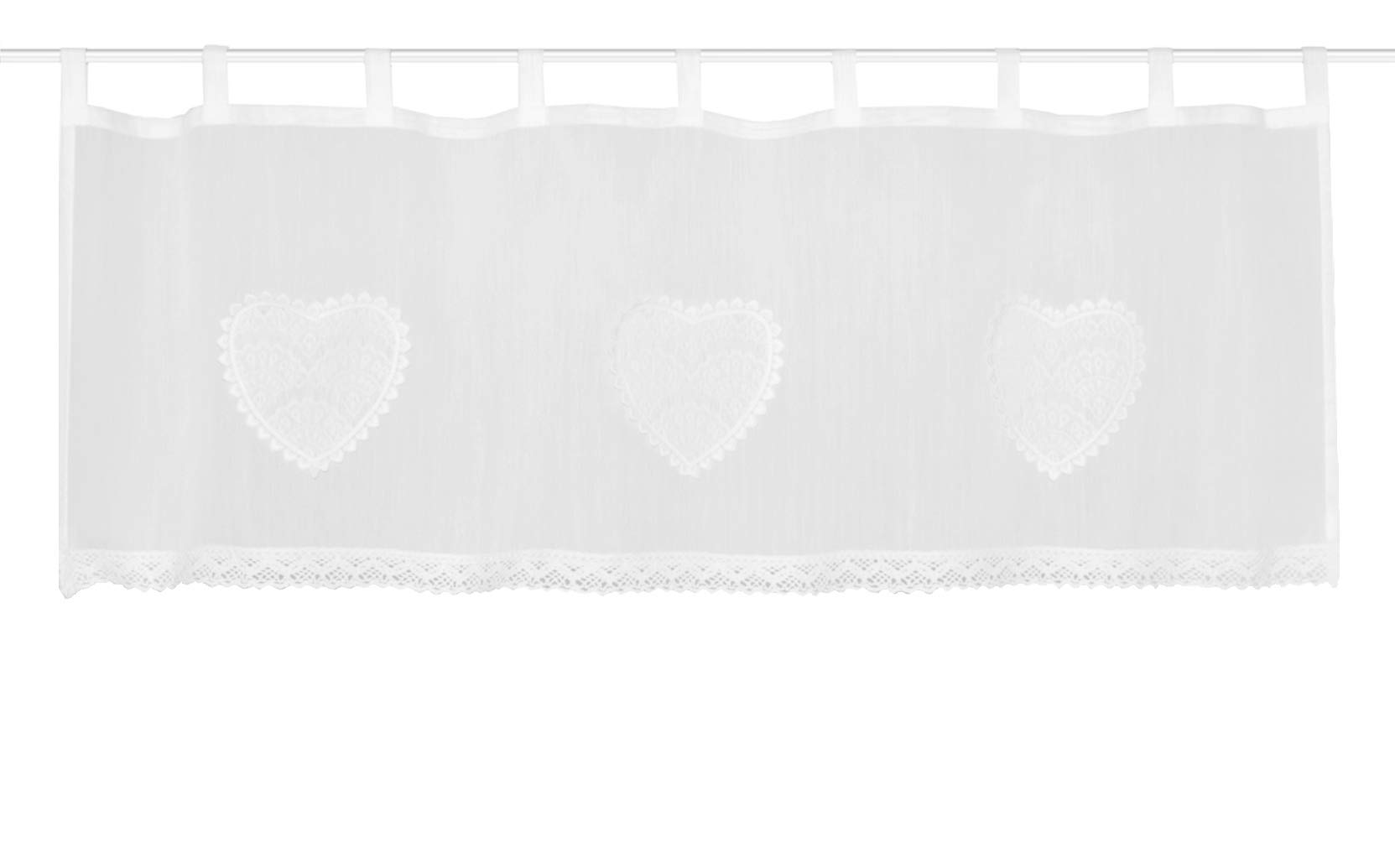 HOME WOHNIDEEN 52417-0101 30 x 90 Corazon Cafe House/Bistro Curtain/Panel Curtain Batiste with Crochet Border Dimensions (H x W) 30 x 90 cm White