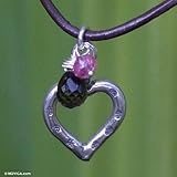 NOVICA Multi-Gem Sterling Silver Leather Choker Necklace