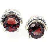 Natural 2ct Garnet 925 Solid Sterling Silver Earrings 9mm