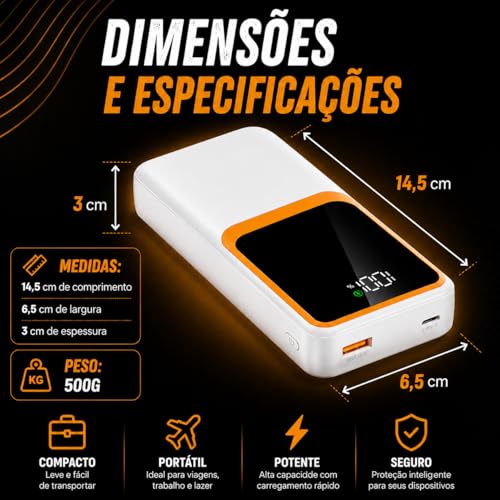 Power Bank, Carregador Portátil, 20000mAh, 22,5W, Carregamento Rápido, PD.