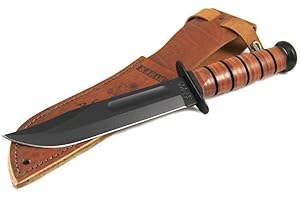 KA-BAR 1220 US Army Straight Edge Fighting/Utility Knife with Leather Sheath, Beige, 7" Blade