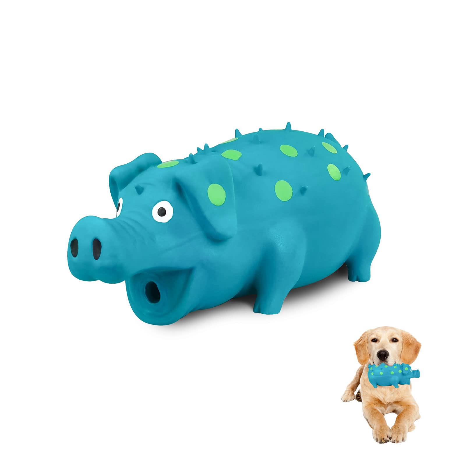 Andiker Natural Latex Dog Squeaky Toy, Pig-Shaped Dog Chew Toys for Teeth Cleaning, Mini Puppy Chew Toy for Small Dogs to Relieve Stress and Reduce Boredom (L, blue)