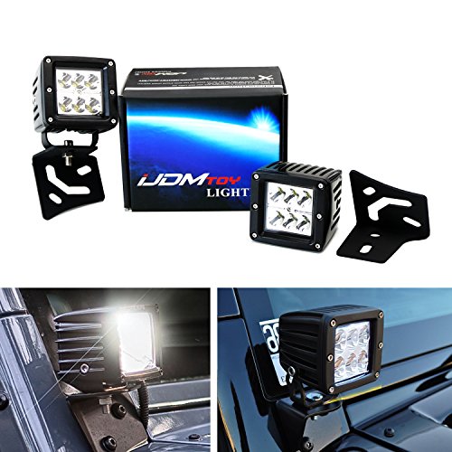 iJDMTOY 48W High Power Dually 2x3 LED A-Pillar Driving Lights w/ Mounting Bracket & Wiring Kit For 1997-2017 Jeep Wrangler TJ & JK