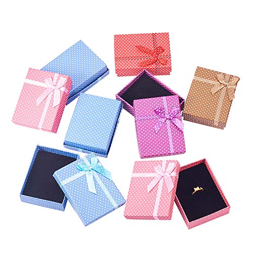 PH PandaHall 15 Pcs 5 Colors 3.5x2.7x1 Inch Cardboard Jewelry BoxGifts Boxes with Sponge Pad and Ribbon Bowknot for Jewelry Rings Necklaces Bracelet Earrings Watch Packaging Box