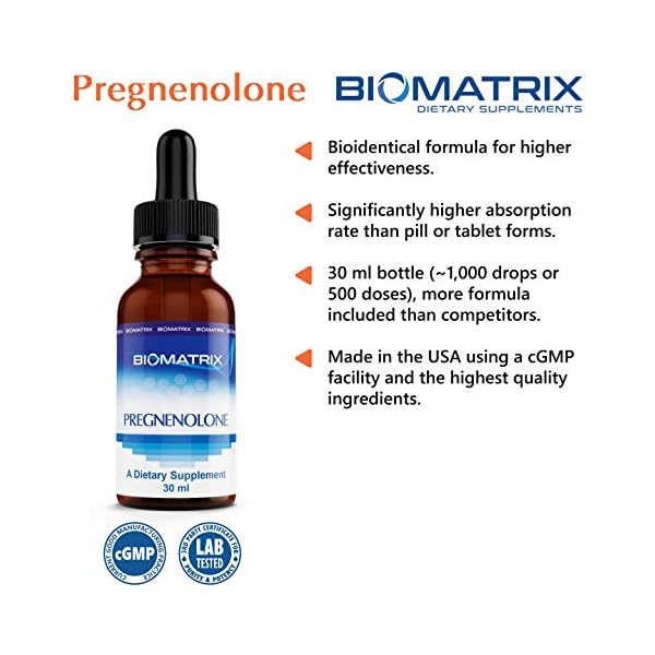 Pregnenolone-30-ml-500-x-24-mg-doses-by-BioMatrix--Supplement-for-Hormone-Balance-Stress-Energy-Adrenal-Fatigue-Brain-and-Memory-Function-Inflammation-Immunity-Liquid-Micronized Pregnenolone (30 Milliliter; 500 x 2.4 Milligram doses), Supplement for Hormone Balance, Stress, Energy, Brain and…