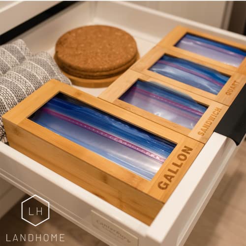 LandHome Ziplock Bag Organizer for Drawer Bamboo Kitchen Food Storage