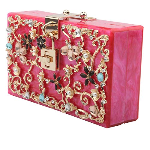 Acrylic Evening Bags and Clutches for Women Crystal Clutch Beaded Rhinestone Purse Wedding Party Handbag (ROSE) - Thumbnail 6