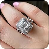 RKKOJJO 925 Sterling Silver Shiny Full Diamond Gemstone Ring Cubic Zirconia Rings Fold Wear Bridal Sets CZ Diamond Multi Row Ring Eternity Engagement Wedding Band Ring for Women Size 7