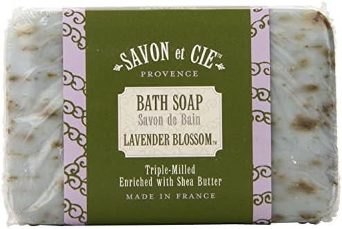 Savon et Cie Triple Milled Exfoliating Soap, 7oz (200g) bar. Made in France. With Organic Shea Butter - Lavender Blossom (Pack of 3)
