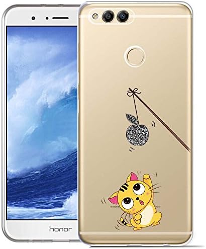 Honor 7X Case, ocketcase® TPU Soft Silicone Gel Back Cover Case Transparent Shockproof Protective Shell Bumper for Huawei Honor 7X (yellow cat) + Free Universal Screen Stylus