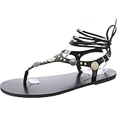 Wild Pair Women's Sandals & Flip Flops EARHEART T-Strap Sandals,Black Smooth 7M US
