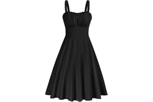 Belle Poque Women's Vintage Sleeveless Floral Ruched Summer Cute A-Line Flowy Swing Midi Dress