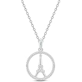 Cali Trove Diamond Eiffel Tower Pendant Necklace | 1/20 Carat Natural Diamonds in 925 Sterling Silver | Jewelry Gift for Women | Silver Dainty Accessories for Her | Gifts for Women