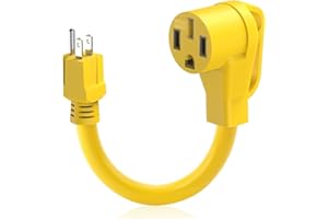 MCAMPAS 15 Amp to 50 Amp RV Dogbone Electrical Adapter with Innovative 90 Degree Bend Design and Power Grip Handle - 15 Amp Male to 50 Amp Female, 14 Inch (15M/50F)