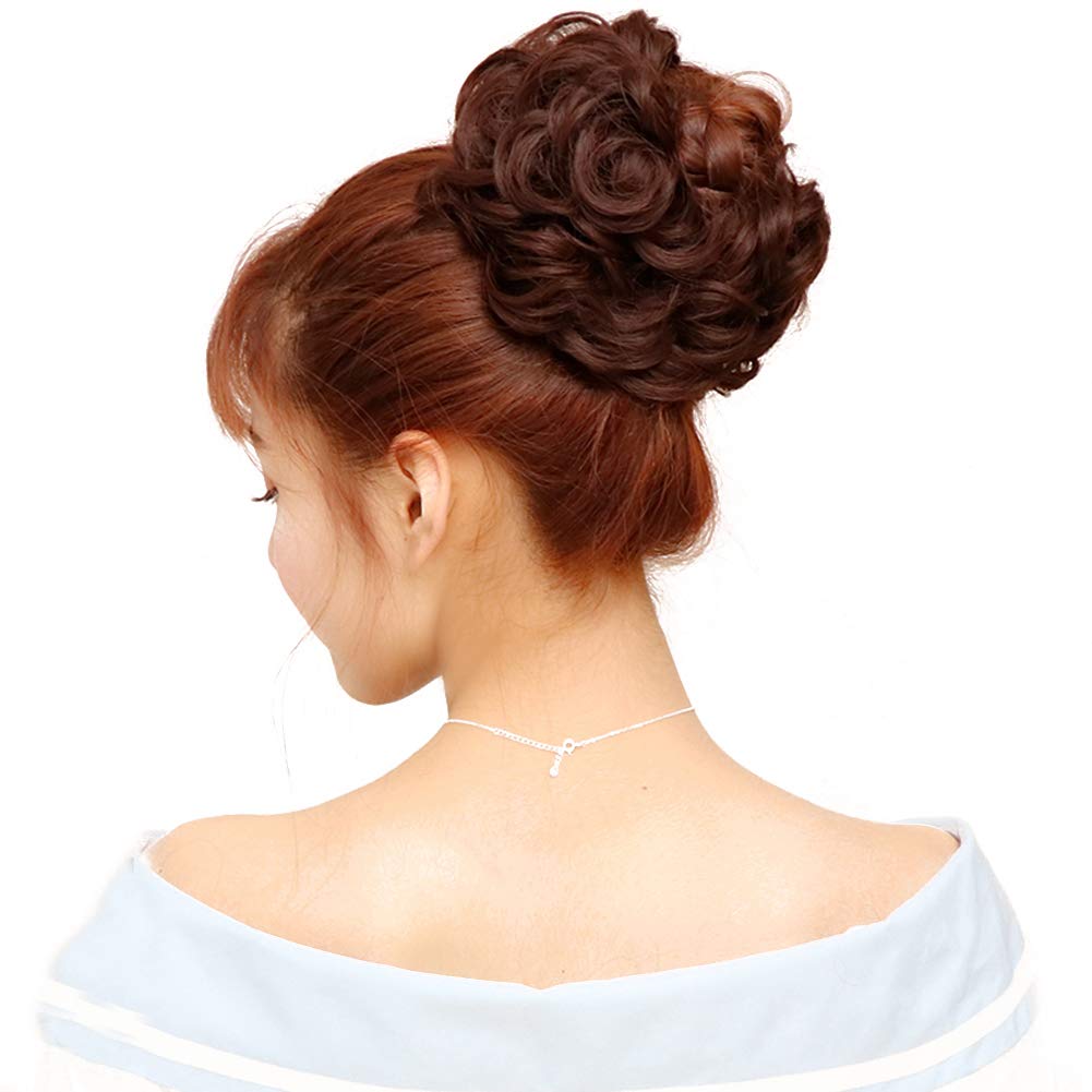 Super Thick Scrunchies Extension Curly Messy Bun Hair Pieces for Women Donut Updo Ponytail Hair Chignons Dark Brown