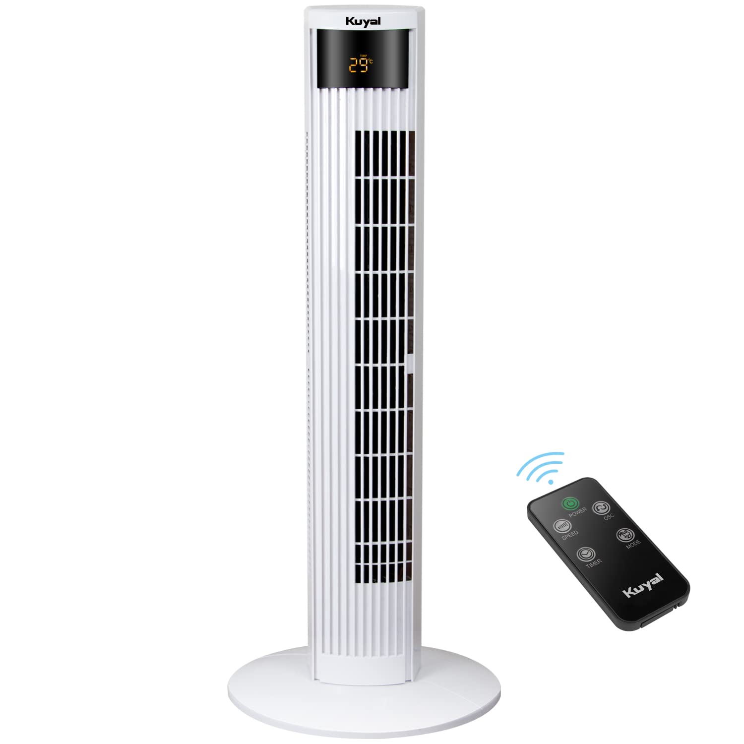 Kuyal Oscillating 38-inch Tower Fan, Powerful 45W Motor with Remote Control, 12 Hour Timer and 3 Cooling Fan Speeds for Home and Office White