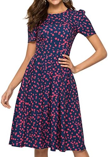 JOJJJOJ Women's 50s Floral Cocktail Vintage Retro Dresses Elegant Midi Evening Dress 3/4 Sleeves