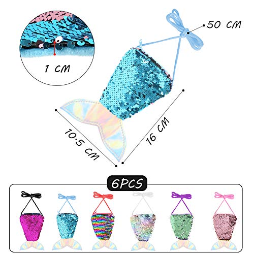 SallyFashion Meerjungfrau Geldbörse, 6 Stück Meerjungfrau Tasche Pailletten Geldbörse Kinder für Geburtstag Geschenk Mitgebsel Party