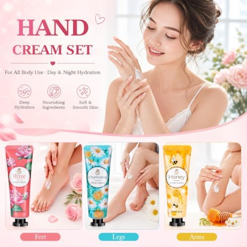 Creme Main 40 pièces 10 parfums, Crème Main pour mains très sèches, coffret cadeau creme pour les mains, creme mains idéal pour collègues, anniversaires, calendriers de l'Avent, Noël, Saint-Valentin