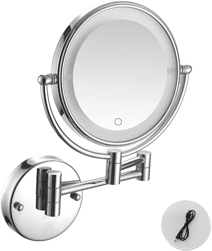 Wall Mounted Vanity Mirrors with Lights Magnification Rotate Makeup Mirror Stretch Touch Screen USB Charging Bathroom Mirror for Girls Kids Man Teens (Color : Silver)