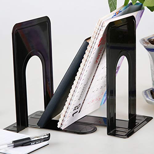 Heavy Duty Bookends for Shelves, Anti-Slip Base, Black, Great for Library, Office, Home, School, 4 Pairs