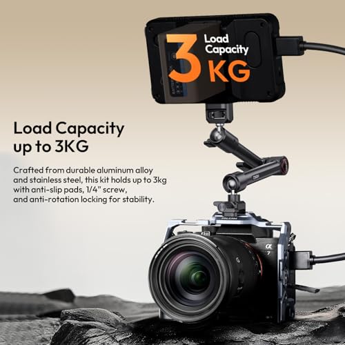 ULANZI HD02 10" Camera Magic Arm Super Clamp Kit with 360° Ball Head,Heavy-Duty Super Clamp,6.6lbs Load, 1/4"-20 & 3/8"-16 Mount, ARRI Pins, NATO Rail Articulating Friction Arm for DSLR/Monitor/Light