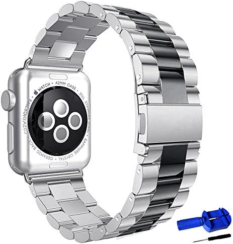 Guigong Apple Watch Band, Stainless Steel Metal Replacement Smart Watch Strap Bracelet for Apple Watch Iwatch (silver/black 38mm)
