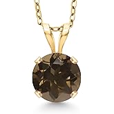 Gem Stone King 14K Yellow Gold Brown Smoky Quartz Pendant Necklace for Women | 0.80 Cttw | Gemstone Birthstone | Round 6MM | With 18 Inch Silver Chain