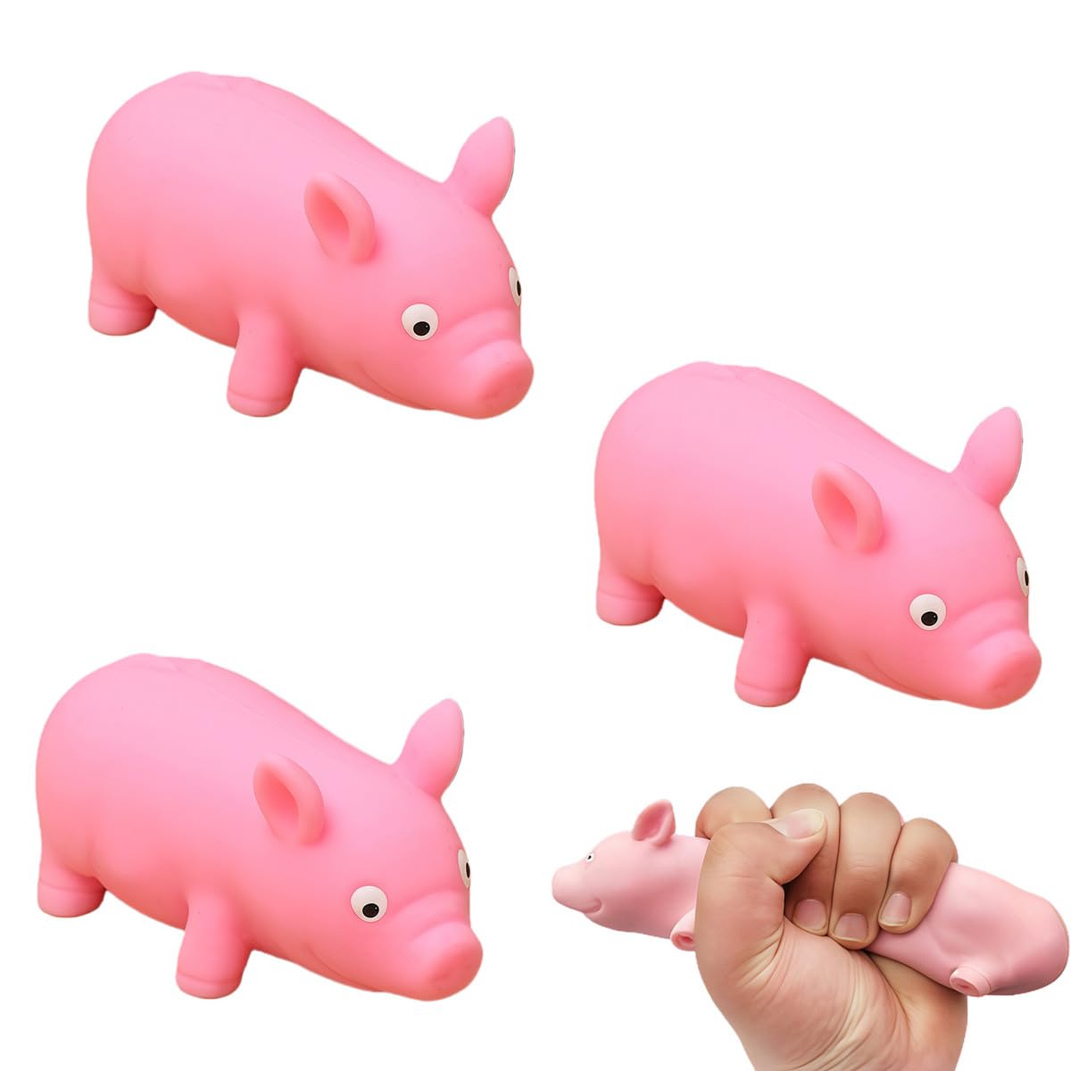 HAUZMLL 3PCS Pink Pig Anti-Anxiety Squishy Toys, Office Stress Relief Squeeze Balls, Playful Piggy Sensory Toys for Daily Tension Release
