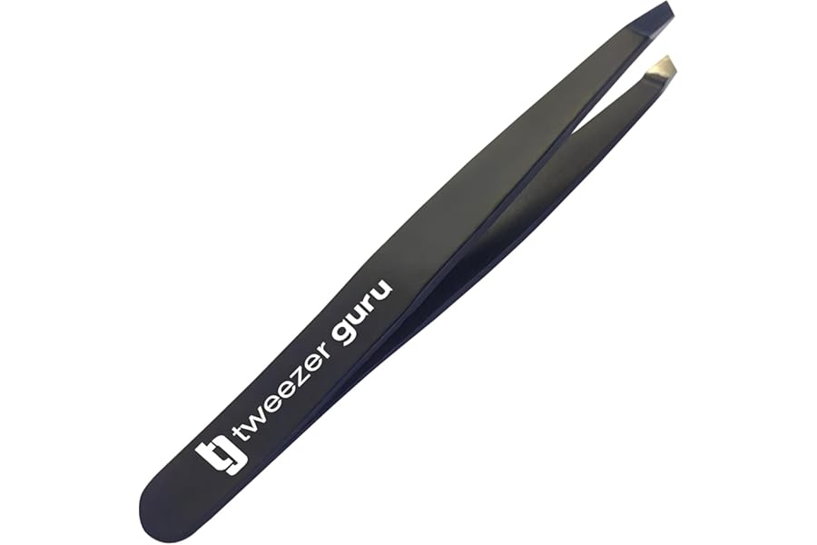 Tweezer Guru Tweezers for Women Facial Hair & Men – Precision Slant-Pointed Eyebrow Tweezer for Ingrown Hair, Blackhead & Splinter Removal (Black)
