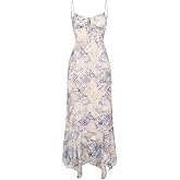 LASPIA Women's Floral Print Fishtail Wrapped Buttocks Dress Summer Vacation Bodycon Dresses