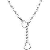 sroyte Heart Slip Chain Necklaces for Women,Stainless Steel O-Ring Adjustable Lariat Y-Necklace,Punk Gothic Cuban Collar Choker Necklace for women