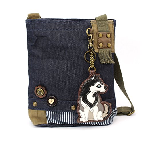 Siberian Husky Patch Cross-Body Women Handbag, Canvas Messenger Bag - 6 Colors Options (Denim)