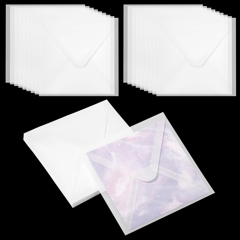 PH PandaHall 30pcs 6.5 x 6.5 inch Glassine Paper Envelopes, Large Translucent Paper Envelope Bag Square Invitation Envelopes Greeting Card Envelopes for Weddings Craft Photo Graduation Lottery Tickets