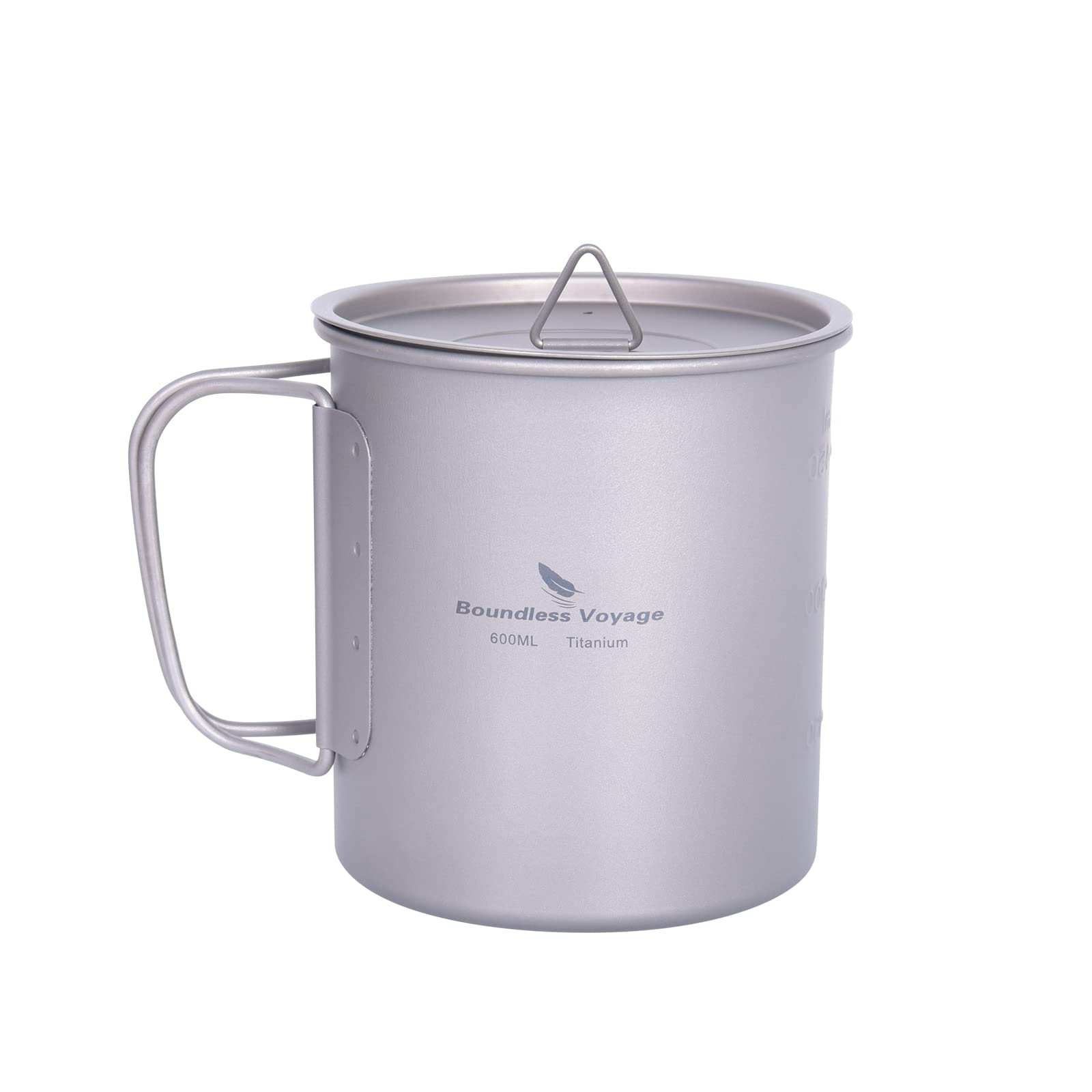 Boundless Voyage Outdoor 750ml 800ml 1100ml 1300ml Titanium Pot with Lid Folding Bail Handle Camping Hiking Picnic Ultralight Portable Water Bottle Cup Mug Spork Set (600ml)