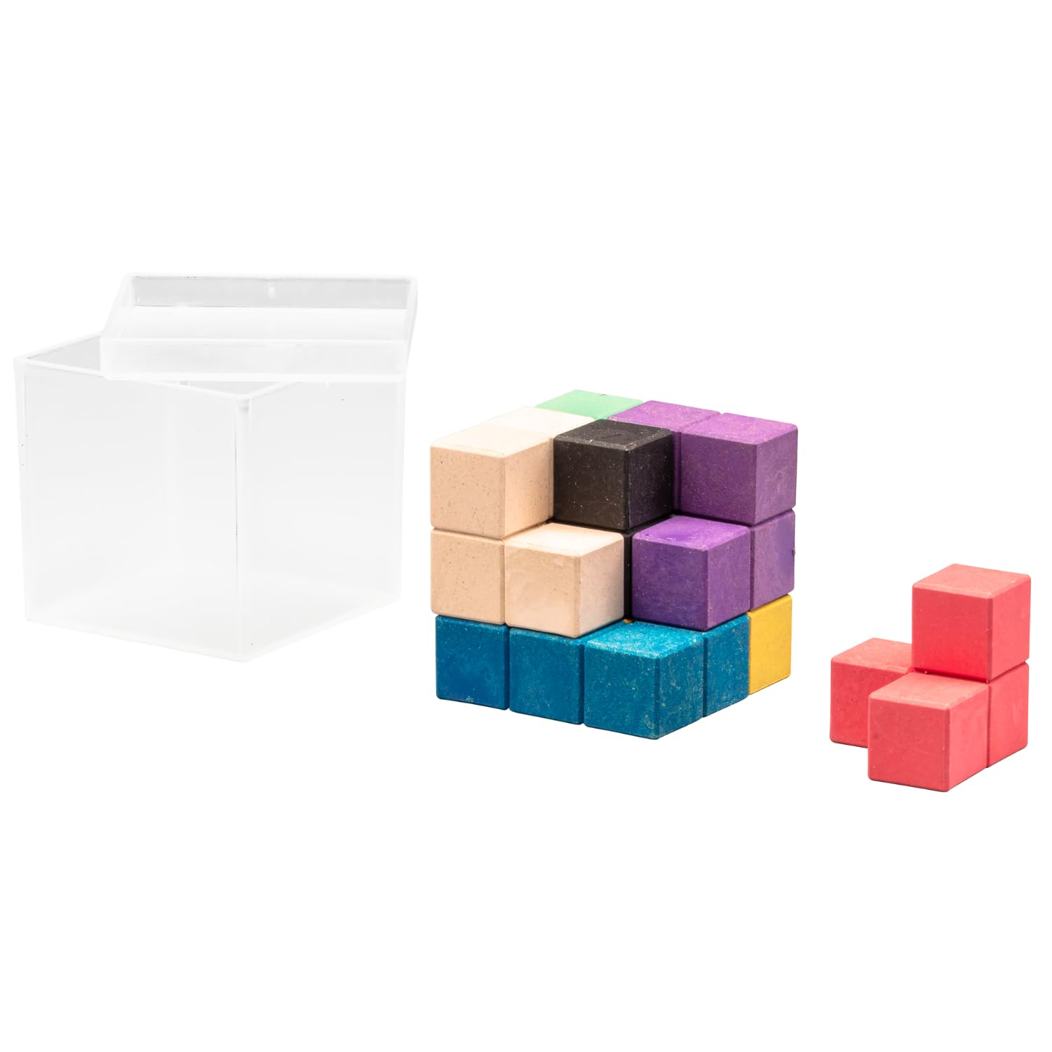 WISSNER active learning Soma - Cube, 7 Coloured Elements, made Out of RE-Wood In A Biobox