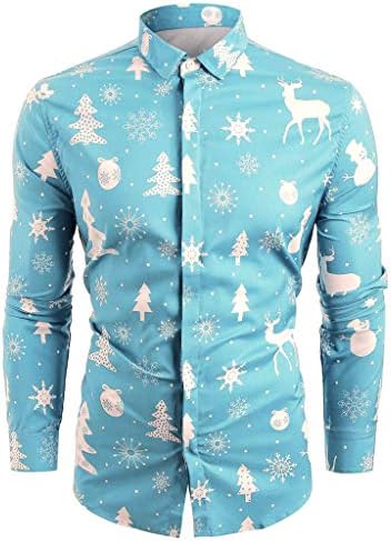 Holywin Men Long Sleeve Casual Snowflakes Santa Christmas deer Printed Shirt Top Blouse