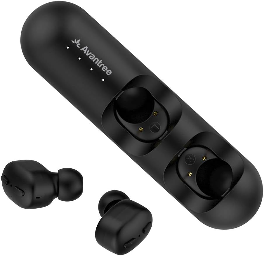 [Upgraded] Avantree True Wireless Earbuds with Volume Control, In-Ear Bluetooth 5.0 Headphones, Auto Pairing, Built-in Mic & Siri Google Assistant Voice Command, 28hr Music Earphone with Charging Case
