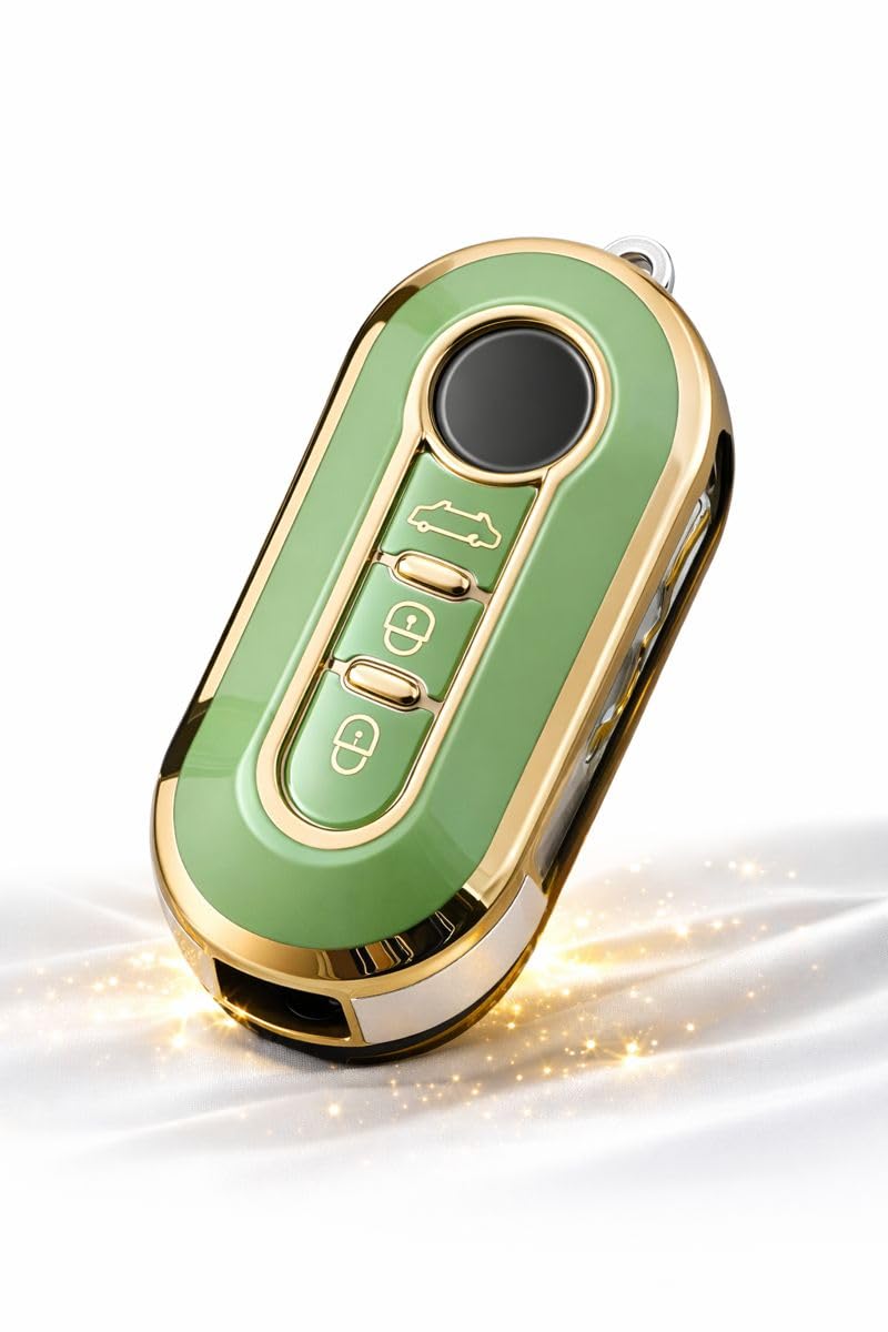 StyleC Remote Flip Key Cover compatible with FIAT 500 Panda Punto Bravo Stilo & Lancia | 3-Button TPU Protective Case (Green Gold)