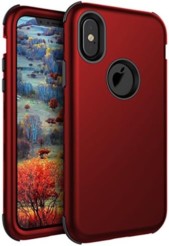 NabeCase Apple New iPhone X Case Anti-Fingerprint Hard Smooth Plastic Cover and Soft TPU Three Layer Hybrid High Impact Resistant Case,Red Black
